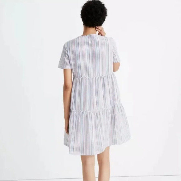 Striped Crewneck Button-Front Tiered Mini Dress - Picture 3 of 10